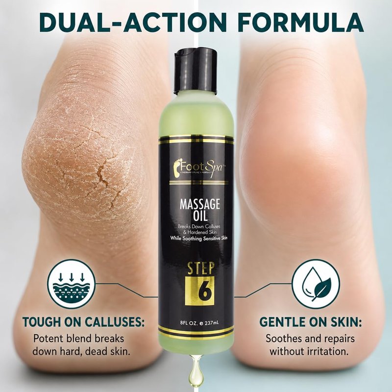 Foot SPA Pedicure Massage Oil – Tea Tree, Peppermint & Eucalyptus Blend for Callus Softening & Cracked Heel Repair | Cooling Relief | Professional Salon & At-Home Use | 8 oz