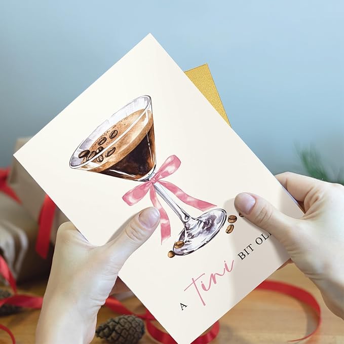 Espresso Martini Birthday Card for Friends, Classic Coffee & Cocktail Birthday Card for Women Girl, A Tini Bit Older Pun Bday Cards for Sister Mom Aunt Grandma Daughter Niece