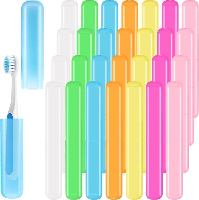 28 PCS Travel Toothbrush Case, 7 Colors Portable Toothbrush Storage Cases, Dust-Proof Toothbrushes Case, Breathable Toothbrushes Travel Containers for Trip Home Camping Daily Use