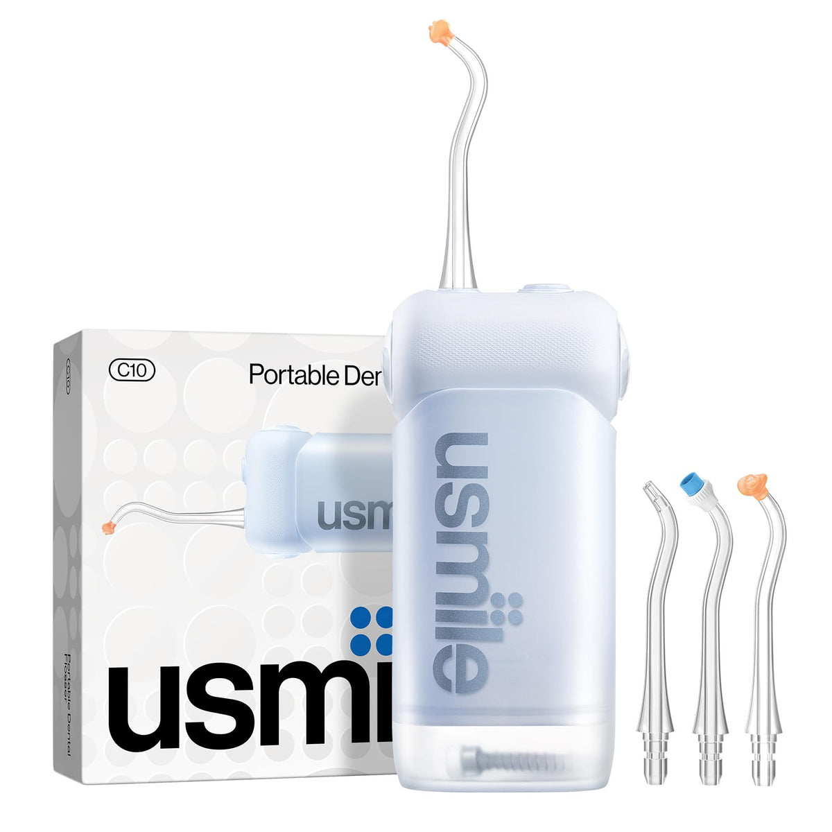 usmile C10 Portable Water Flosser for Travel – 95-Day Battery, 4 Modes, 360° Nozzle, 180ml Tank, IPX7 Waterproof, Dentist-Recommended for Braces, Implants & Sensitive Gums (Blue)