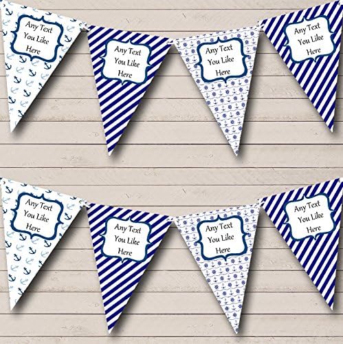 Blue & White Nautical Boat Personalized Birthday Party Bunting - Hanging Party Decoration - Birthday Party Banner Garland | Decorative Party Supplies
