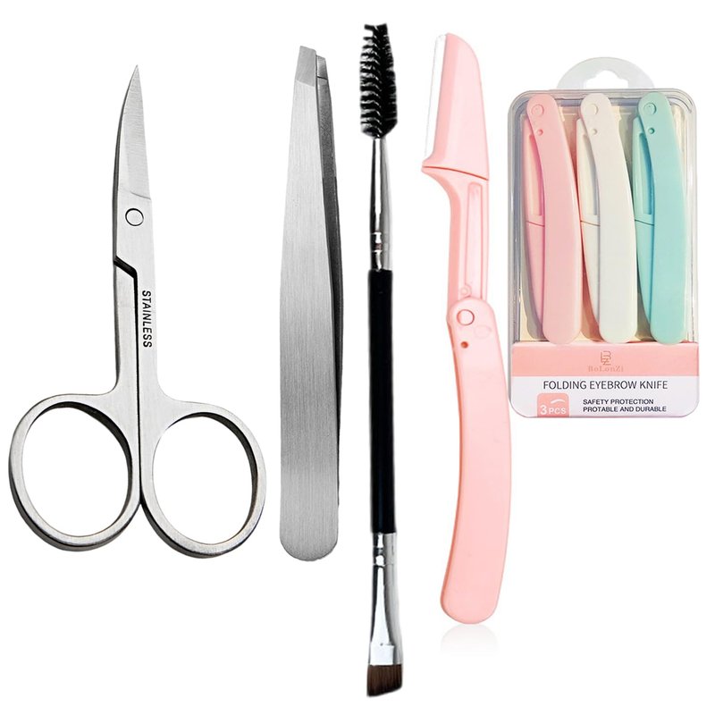 Eyebrow Razor, Hysotok Eyebrow Trimmer Kit with Stainless Steel Eyebrow Scissors Eyebrow Tweezers and Dual Angled Eyebrow Brush for Precise Eyebrow Grooming for Women