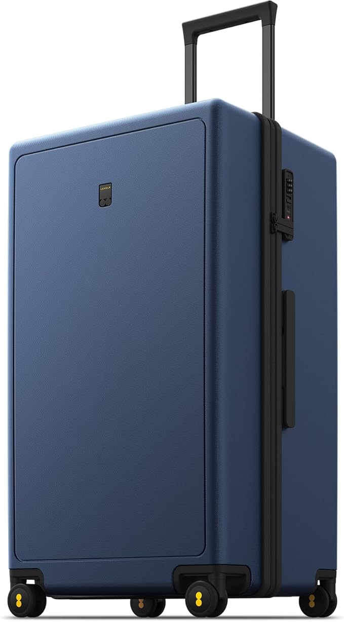 LEVEL8 Trunk Luggages, 28 Inch Luggage with Spinner Wheels, Luminous Textured Checked Large Hard Shell Lightweight with Tsa Lock, Navy
