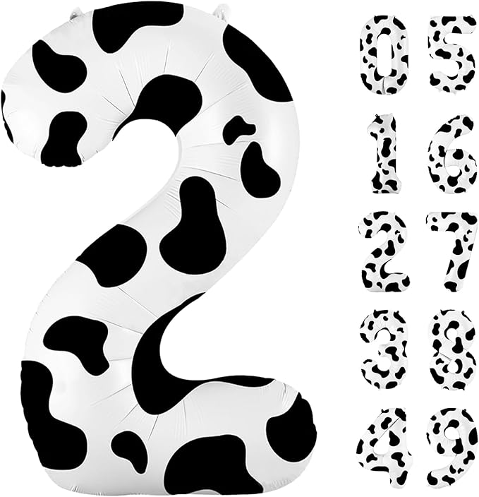 40 Inch Cow Print Balloon, Number 2 balloons Cow Balloons for 1st birthday decoration, Large Cow Number Balloons for western party decorations Baby Shower Animal Theme Party Holiday Decor