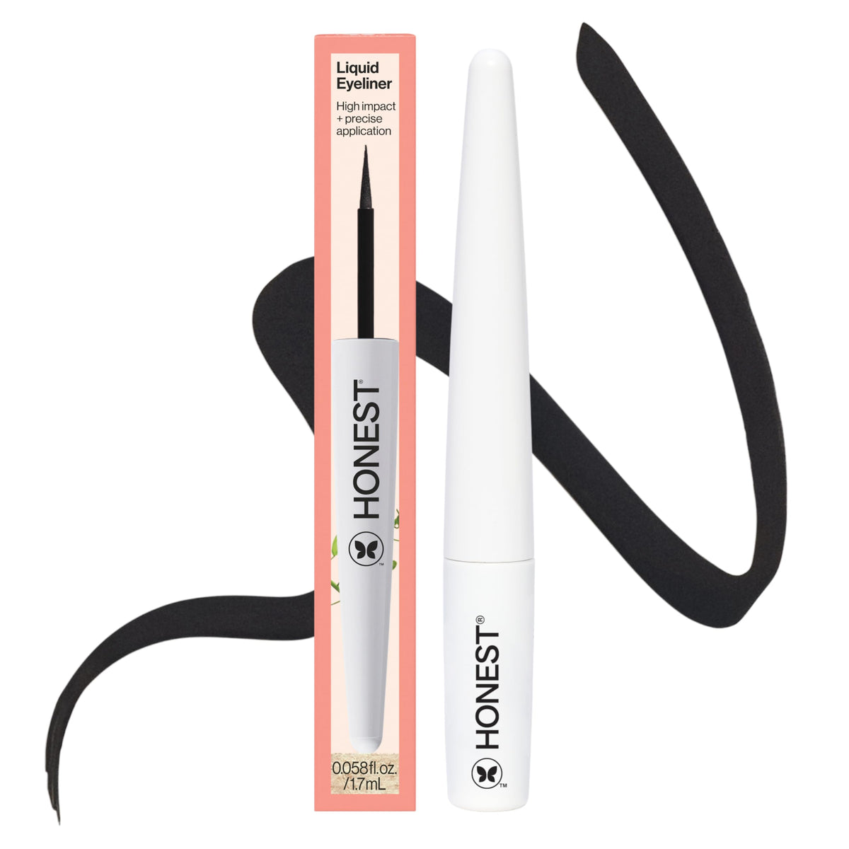 Honest Beauty Longlasting Liquid Eyeliner, Flake Proof, Precise Application, Hypoallergenic, Vegan, Cruelty-Free, Black, 0.58 fl oz