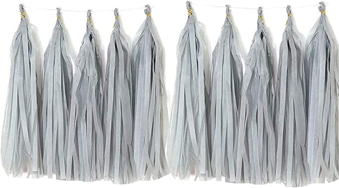 Tissue Paper Tassels Garland Banner Table Decor Party Banner Wedding Birthday Baby Shower Nursery Party Decorations Supplies (20, Grey)