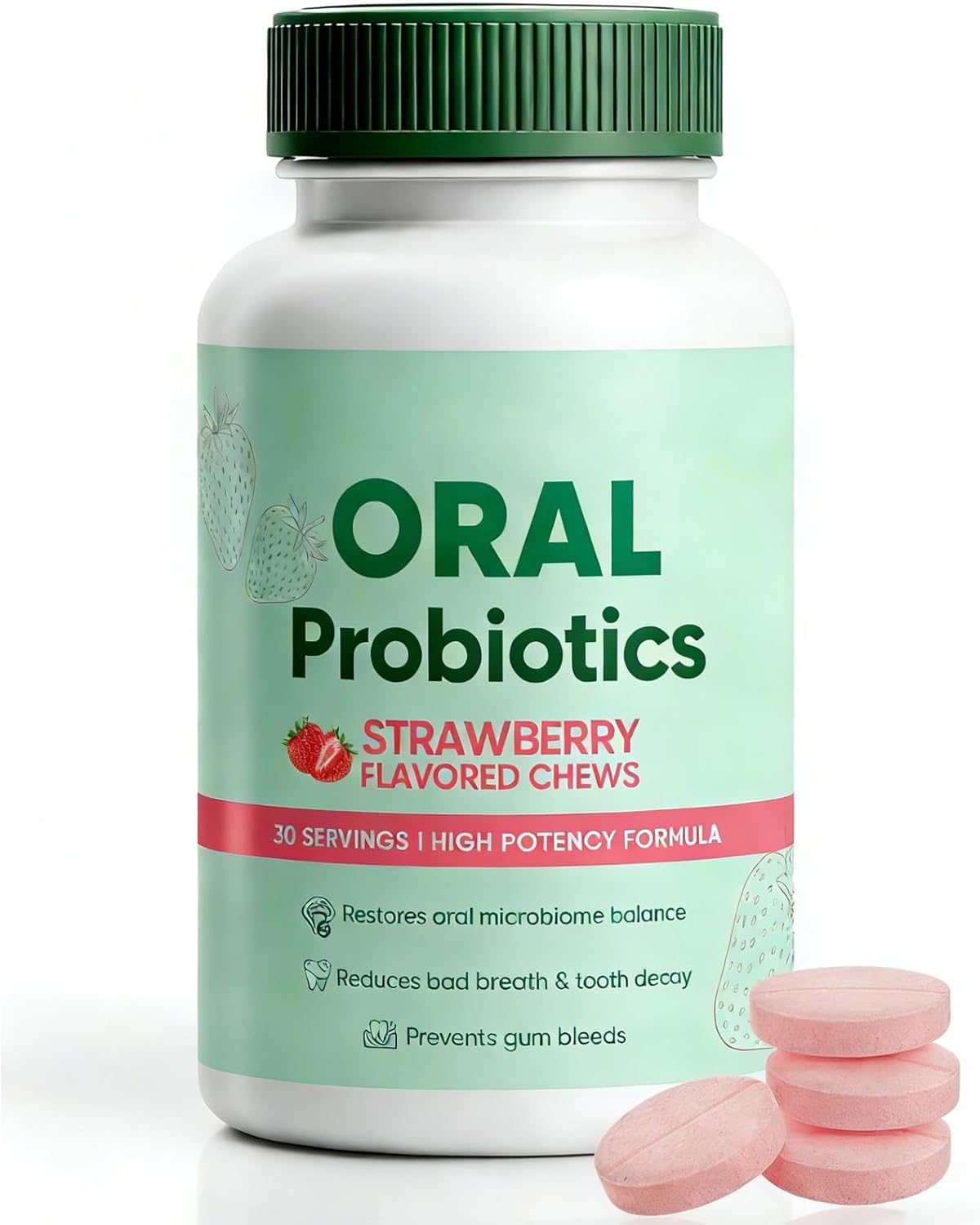 Oracare Oral Defence – Strawberry Chewable Probiotic Supplement for Microbiome Balance, Fresh Breath, Gum Health & Daily Hygiene Support, 30 Servings