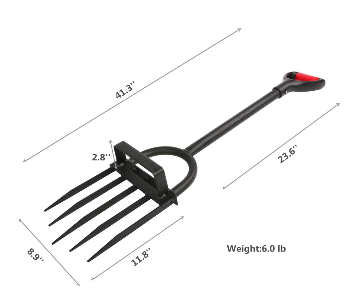 5-Tine Heavy Duty Pitch Fork for Gardening - Long Handled Digging Fork Garden Claw Weeder