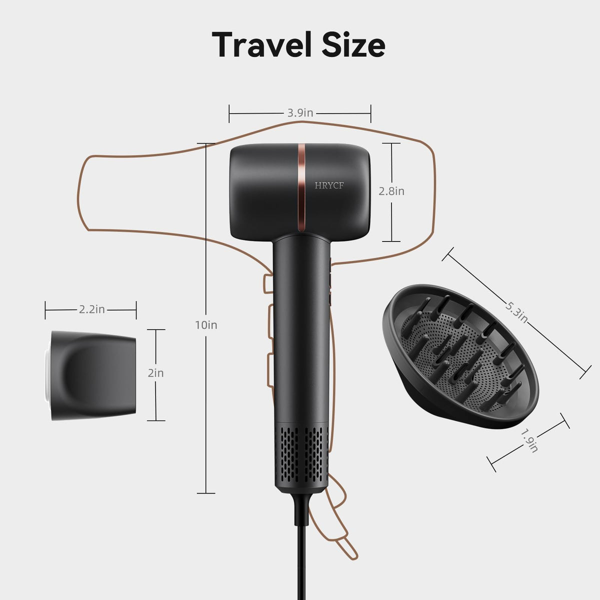 Ionic Hair Dryer Fast Drying, 160000 RPM High-Speed Brushless Motor, Thermo-Control Professional Blow Dryer, Low Noise, Lightweight, Magnetic Concentrator and Diffuser for Curly & Straight Hair, Gray