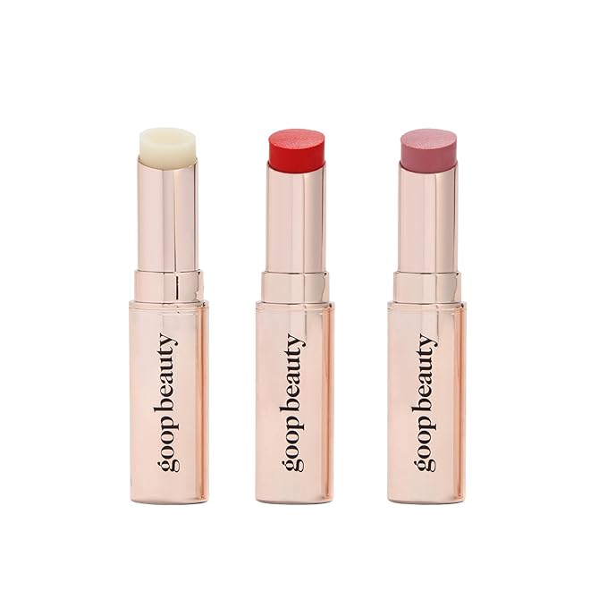 goop Beauty Lip Balm Trio | Clean Moisturizer for Chapped, Cracked & Dry Lips | Clear, Peony, & Tomato | Tinted for Sheer Color | Petroleum Free | 0.16 fl oz Each
