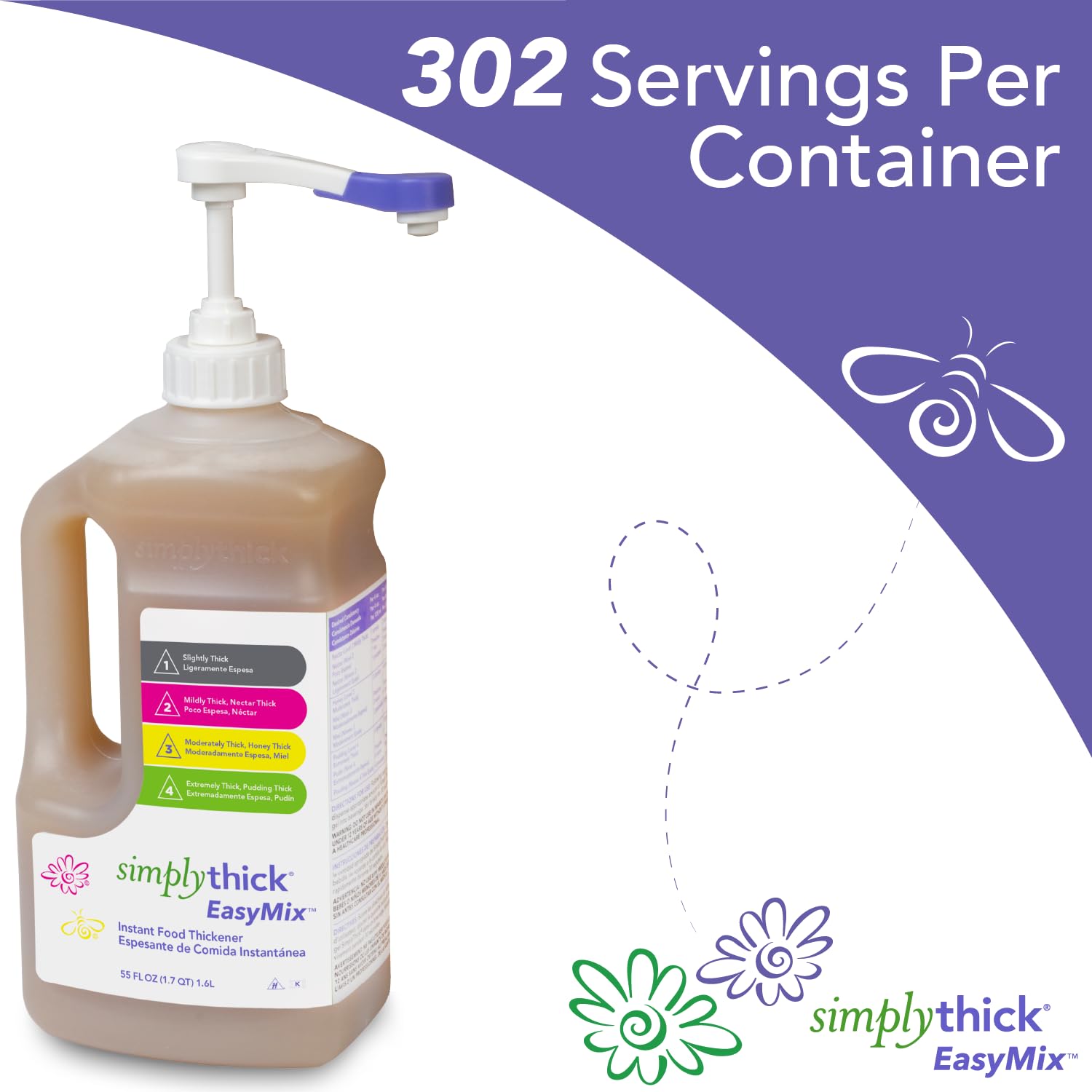 SimplyThick EasyMix | 302 Servings | Gel Thickener for those with Dysphagia & Swallowing Disorders | Won't Alter The Taste of Liquid | Easy to Prepare | Large 55 Fl Oz Bottle with Pump