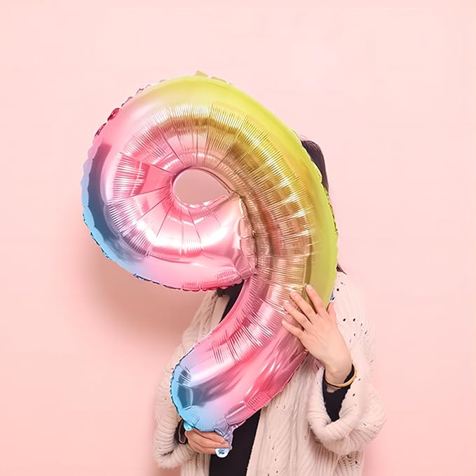 40 Inch Giant Rainbow Number 9 Balloons, Birthday Balloons, Helium Mylar Foil Big Number Balloons for Birthday Party Decorations, Kids' Birthday Anniversary Party Baby Shower Unicorn Parties