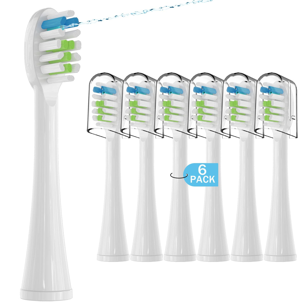 6 Pack Replacement Replacement Brush Heads for 𝗪𝗮𝘁𝗲𝗿𝗽𝗶𝗸 𝐒𝐨𝐧𝐢𝐜-𝐅𝐮𝐬𝐢𝐨𝐧 Flossing Toothbrush Compatible with Sonic Fusion SF01/SF02 and Sonic Fusion 2.0 SF03/SF04- White with Caps