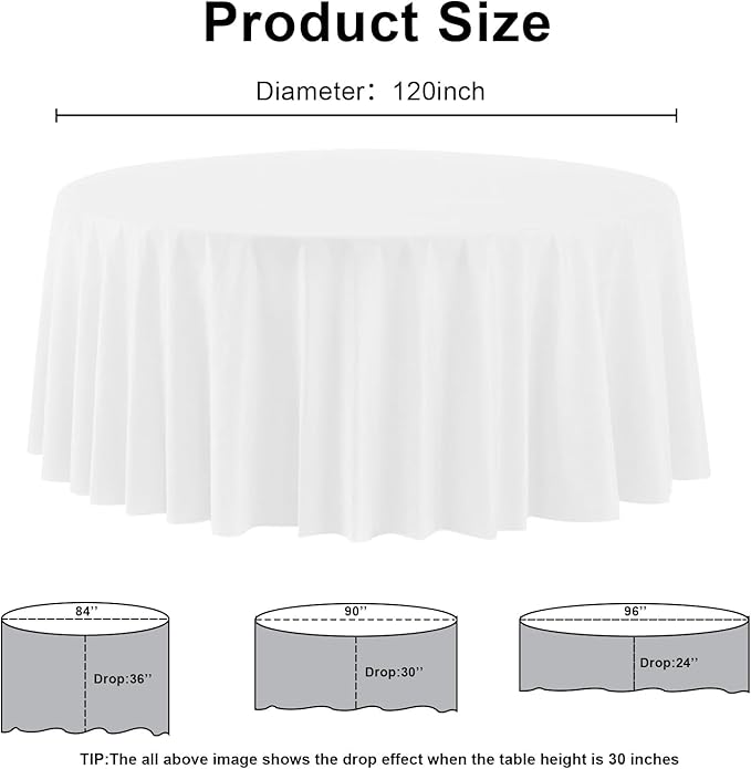 12 Pack Premium White Plastic Table Cloth -120 Inch Round Tablecloth, Disposable Tablecloth Plastic Table Cover for Parties (12, White, 120" Round)