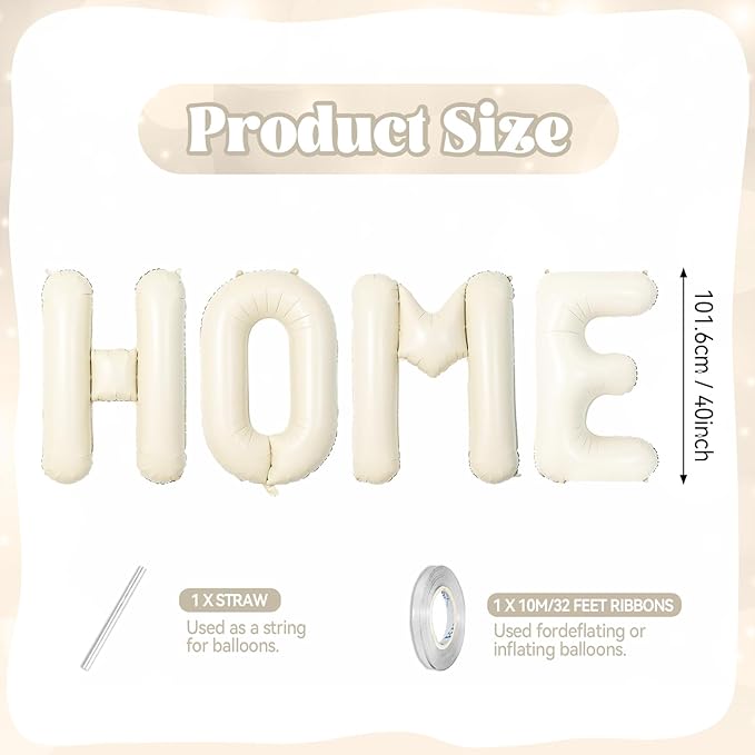 40 Inch Beige HOME Balloons, Large Cream Letter Balloon for Housewarming Party Decor, Ivory White New Home Welcome Balloon Banner Balloons Sign for Sweet House Warming Homecoming Party Decorations