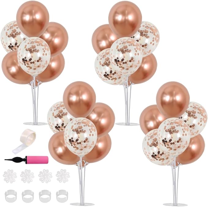 TONIFUL 4 Set Rose Gold Balloon Centerpiece for Table,Balloons Stand Kit for Bridal Shower,Wedding,Engagement,Baby Shower,Graduation,Anniversary,Mother's Day,Birthday Decorations for Women