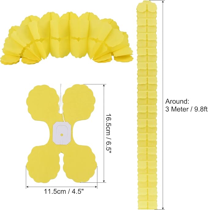 PATIKIL 9.8ft Four-Leaf Garland, 6 Pack Tissue Paper Hanging Flower Garland Reusable Streamers for Party Wedding Backdrop Decorations, Yellow