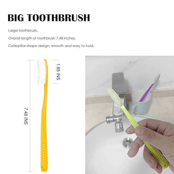 EasyHonor Huge Head Toothbrush with Hard & Firm bristles BPA Free for Proper Dental Care 4 Pack with White Hard Bristles.