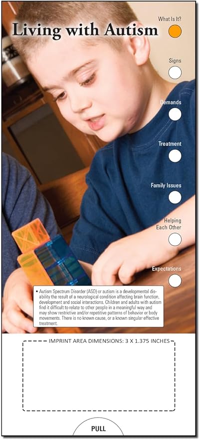 ZOCO - Living with Autism Slide Chart - Custom Promotional Item (Pack of 250) - Educational Guide for Caregivers, Brochure, Pamphlet - Doctor’s Office, Health Clinics Handout - 3.75 x 8.5 in.