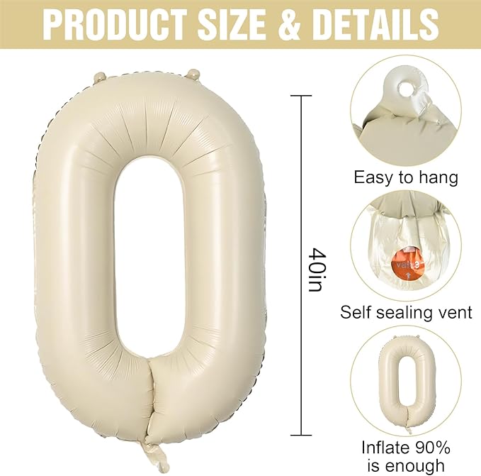 Cream ONE Balloons,40 Inch Letter One Balloon Beige for Baby Shower Gender Reveal Backdrop Party Decorations