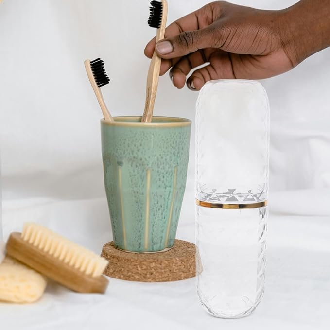 CLISPEED Travel Toothbrush Cup, Portable Toothbrush Holder with Cover for Bathroom Camping Hotel School Business Trip