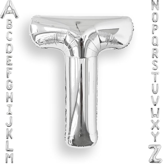 AULE 40 Inch Big Letter Balloon Silver T Large Foil Helium Alphabet Balloons A-Z for Birthday Anniversary Graduation New Year Party Decoration Supplies