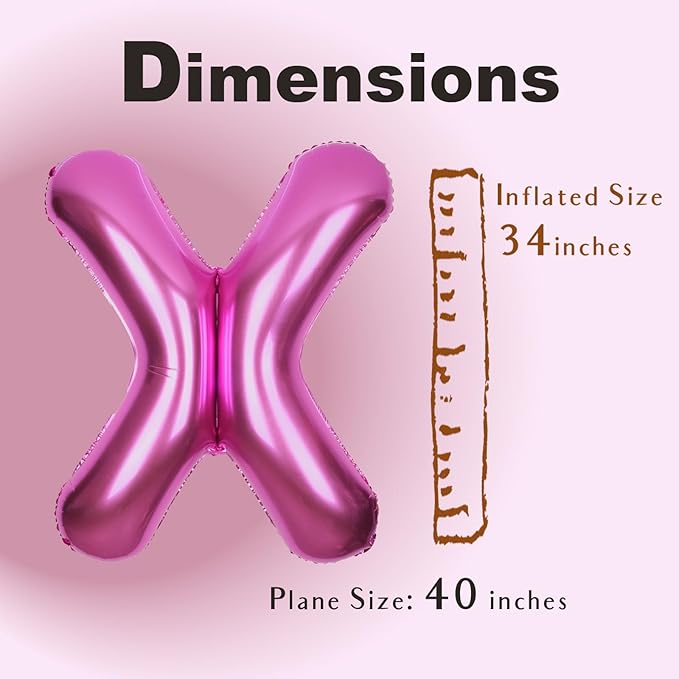 SUWEN 40 Inch Hot Pink Large X Letter Balloons Big Foil Helium Letter Balloons A-Z Jumbo Mylar Happy Birthday Party Decorations for Woman Anniversary Party Supplies