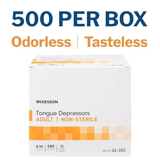 McKesson Tongue Depressors [3000 Count] Adult Size, Non-Sterile, Wood, Unflavored, Splinter-Free, 6 in – Use for Medical, Arts, Crafts, Spa, 500 Count, Pack of 6