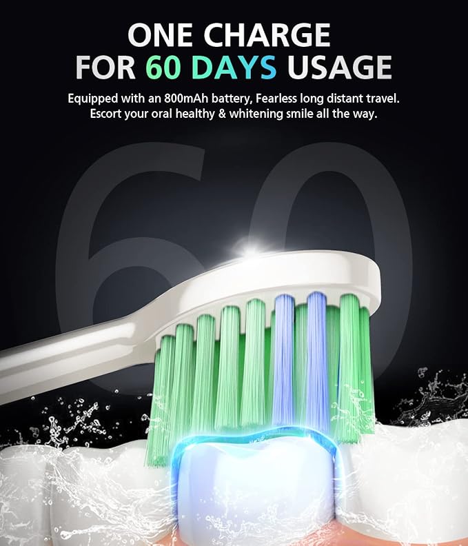 BAOVERI Electric Toothbrush for Adults&Kids, 42000 VPM Rechargeable Sonic Toothbrushe with 8 Brush Heads, 5 Modes & 3 Intensity Levels, IPX7 Waterproof, 2-Min Smart Timer, 4 H Fast Charge for 60 Days