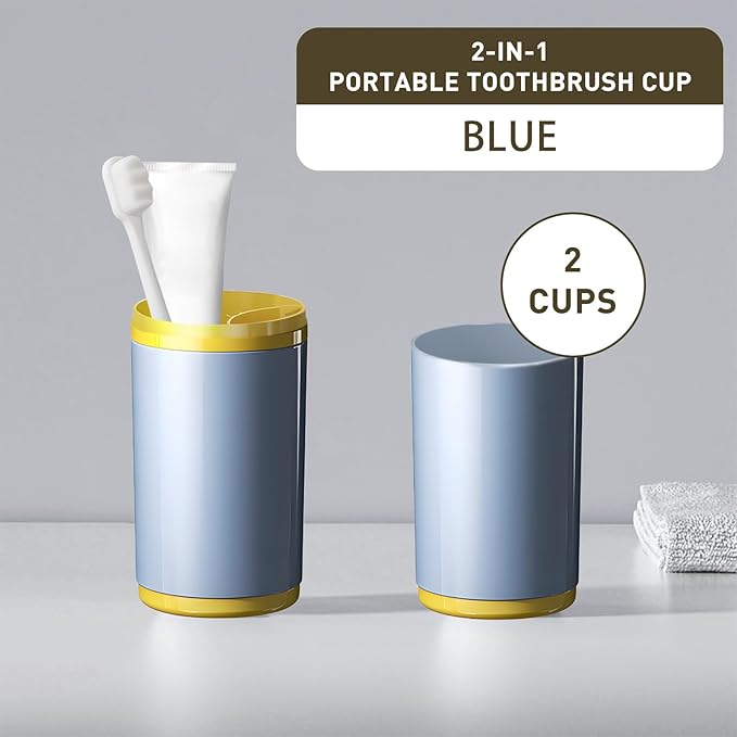 Toothbrush Cup with Cover – Leak-Proof Seal, Large Capacity for Electric Toothbrushes, Detachable 2-in-1 Design | Portable for Travel, Home & Office | Ideal for Travelers, Families, Students (Blue)