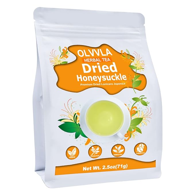 Olvvla - Dried Honeysuckle Flowers - 2.5oz/71g - 100% Natural Honeysuckle Tea - Chinese Edible Jin Yin Hua - Wild Honeysuckle Loose Buds - Caffeine-free
