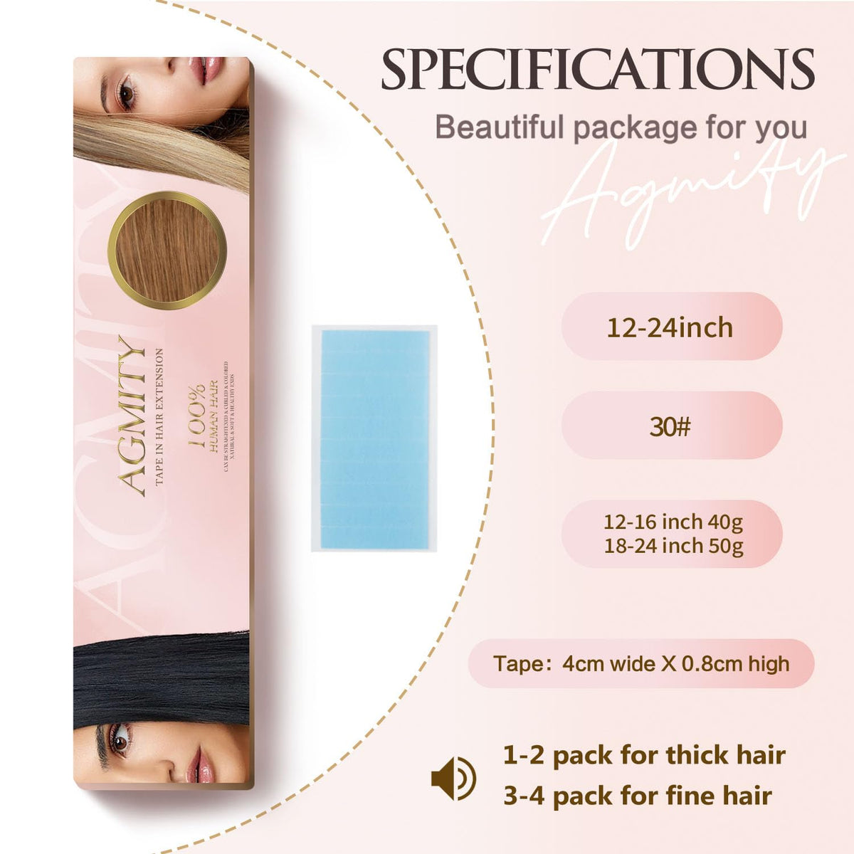 AGMITY Hair Extensions Tape in 100% Real Human Hair #30 Light Brown 16 inches 20pcs 40g/pack Invisible Thick Hair Extensions Tape in Real Human Hair(16 inches #30 Light Brown)