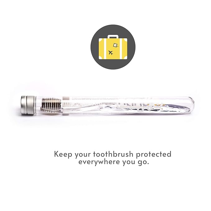 Nano-b Manual Toothbrush for Adults with Sensitive Gums, Gold & Charcoal Soft/Medium Bristles, Travel Case, Crystal