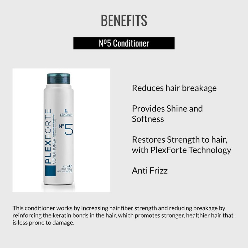 Lendan - Hair Conditioner - Nº5 Conditioner - 300 ml - With Plexforte Technology - Reduces Hair Breakage - Restores Hair Strength - Adds Shine and Softness - Anti-Frizz