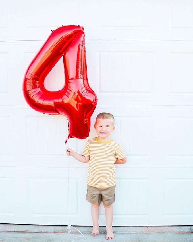 Red Number 4 Balloon 40 Inch, 4 Balloon Number, 4th Birthday Decorations, Red Party Supplies for Boys Girls