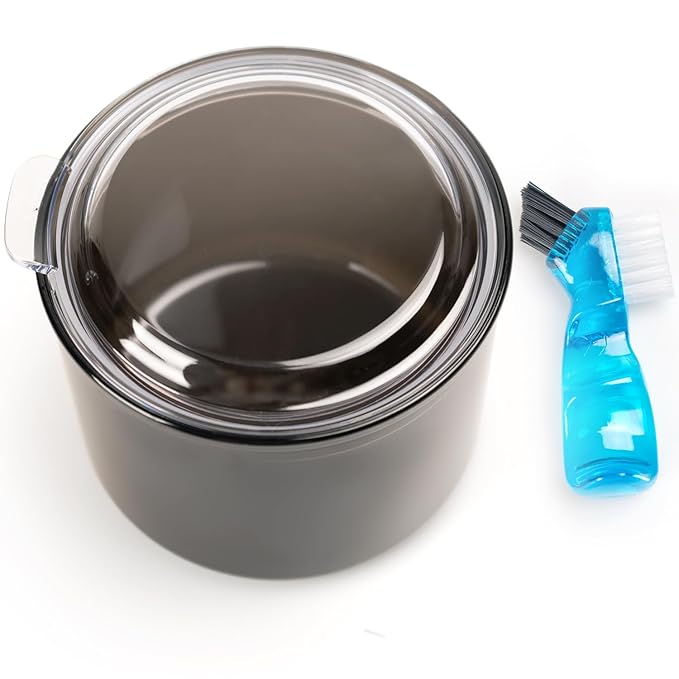 Denture Case, Leak Proof Denture Bath Cup, Full & Partial Denture Clean Holder Box with Strainer, Denture Brush, Denture Soaking Container Cups for Dentures, Retainers, Mouth Guard Storage Case -Black