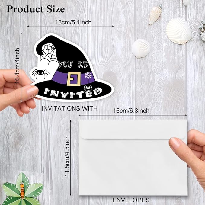 Haizct 15 Pack Halloween Hat Shaped Fill-In Invitations,Fall,Halloween,Monster,Costume Partyor Thanksgiving Party Invitation Cards with Envelopes For Kids or Adults Birthday(YXK049)