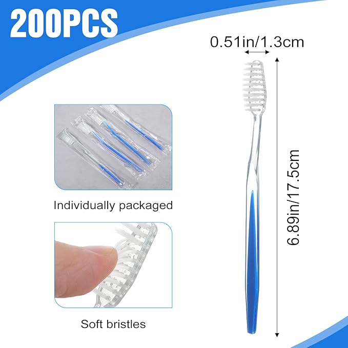 200PCS Individual Wrapped Disposable Toothbrushes Single Use Travel Tooth Brush with Soft Bristle for Women Men Adult Hotels Camp Guest Homeless Gift Donation