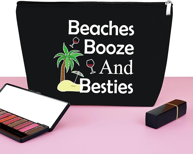 Mxrymvu Beach Gifts for Women Friends Makeup Bag Beach Lover Gifts Funny Vacation Themed Cosmetic Bag for Women Besties Birthday Christmas Graduation Present Travel Pouch（Black）