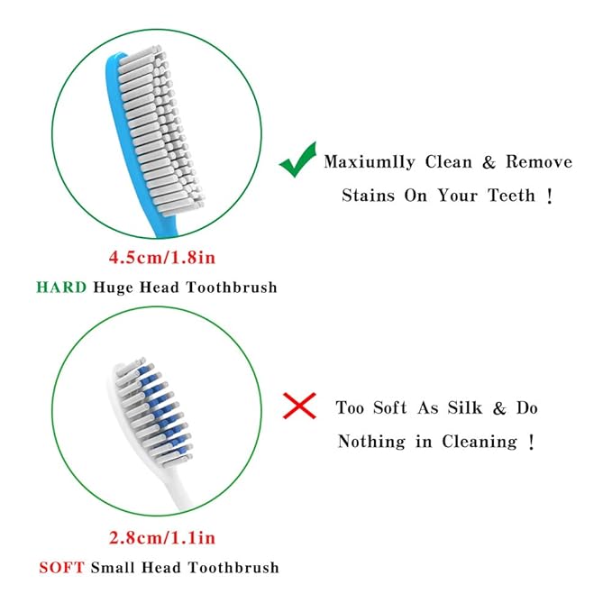 DR PERFECT Extra Hard & Firm Toothbrush Large Long Head Whitening Teeth Pack of 4