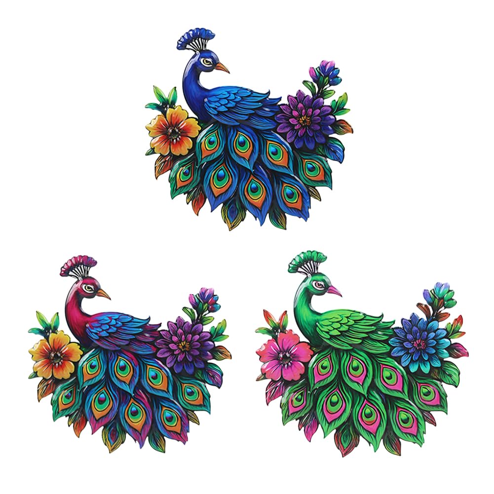dreamskip 3 Piece Metal Peacock Wall Decor, Iron Tropical Peacocks Wall Art, Outdoor Metal Birds Garden Wall Decors Sculptures for Patio Fence Living Room Housewarming Gifts