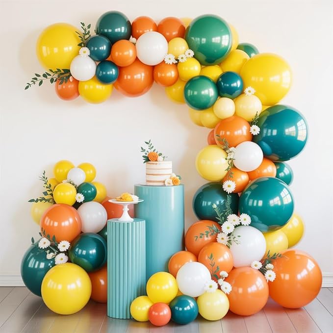 FunHot Blue Yellow and Orange Balloon Arch Garland Kit with Dusty Blue Teal Sand White Latex Balloons For Boho Sun Boy Birthday Son Baby Shower Decorations