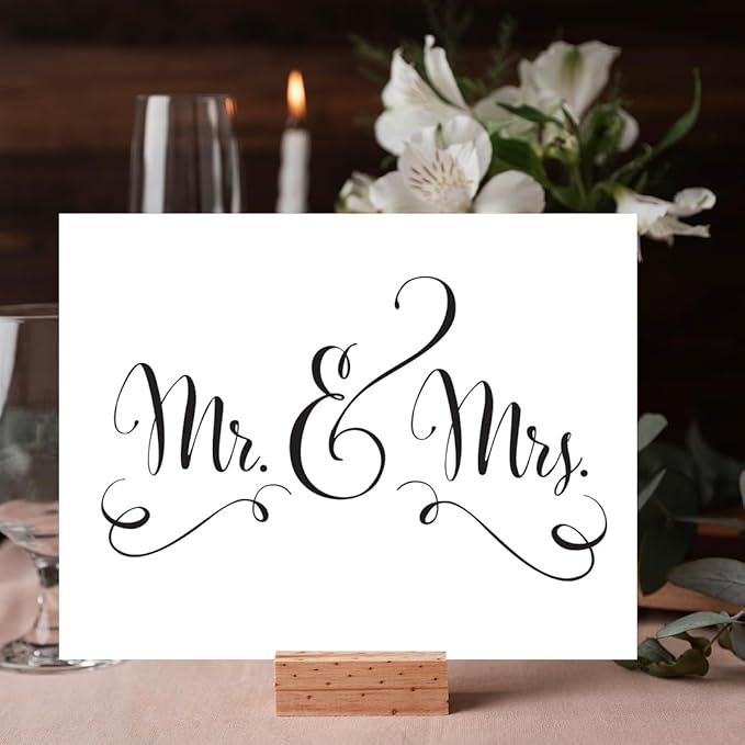 Andaz Press Wedding Party Signs, Formal Black and White, 8.5-inch x 11-inch, Mr. & Mrs., 1-Pack