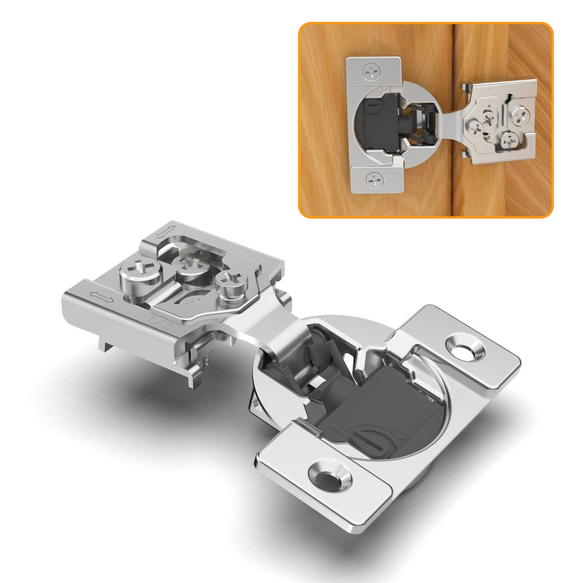 Chibery 10 Pack 1/2" Overlay 4D Soft Close Concealed Hinges for Face Frame Door, Adjustable Closing Speed, Smooth Slow Self Close Hinges, Satin Nickel, 105° Open Angle Stainless Steel Cabinet Hinges