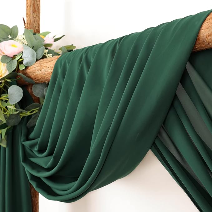 Wedding Arch Draping Fabric 30'' x 18FT Sheer Chiffon Arch Drape Backdrop 1 Panel Emerald Green Drape for Easter Bridal Shower Photo Booth Church Decor Birthday Party Outdoor Decoration