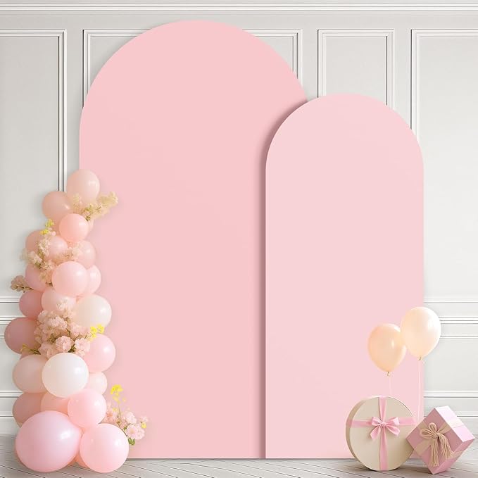 Ledido Wedding Arch Backdrop Cover 6FT 7.2FT Arch Covers 2Set Fitted Stretchy Spandex Round Top Stand Backdrop Cover for Wedding Banquet Ceremony Birthday Party Baby Shower Event Decoration,Pale Pink