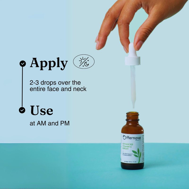 Offernova Organic Vitamin C Serum - 20% Vit C and Hyaluronic Acid Anti Aging Serum for Face, Eyes and Neck. Enhanced Absorption Dark Spot Corrector for Youthful Looking Skin, 1 oz