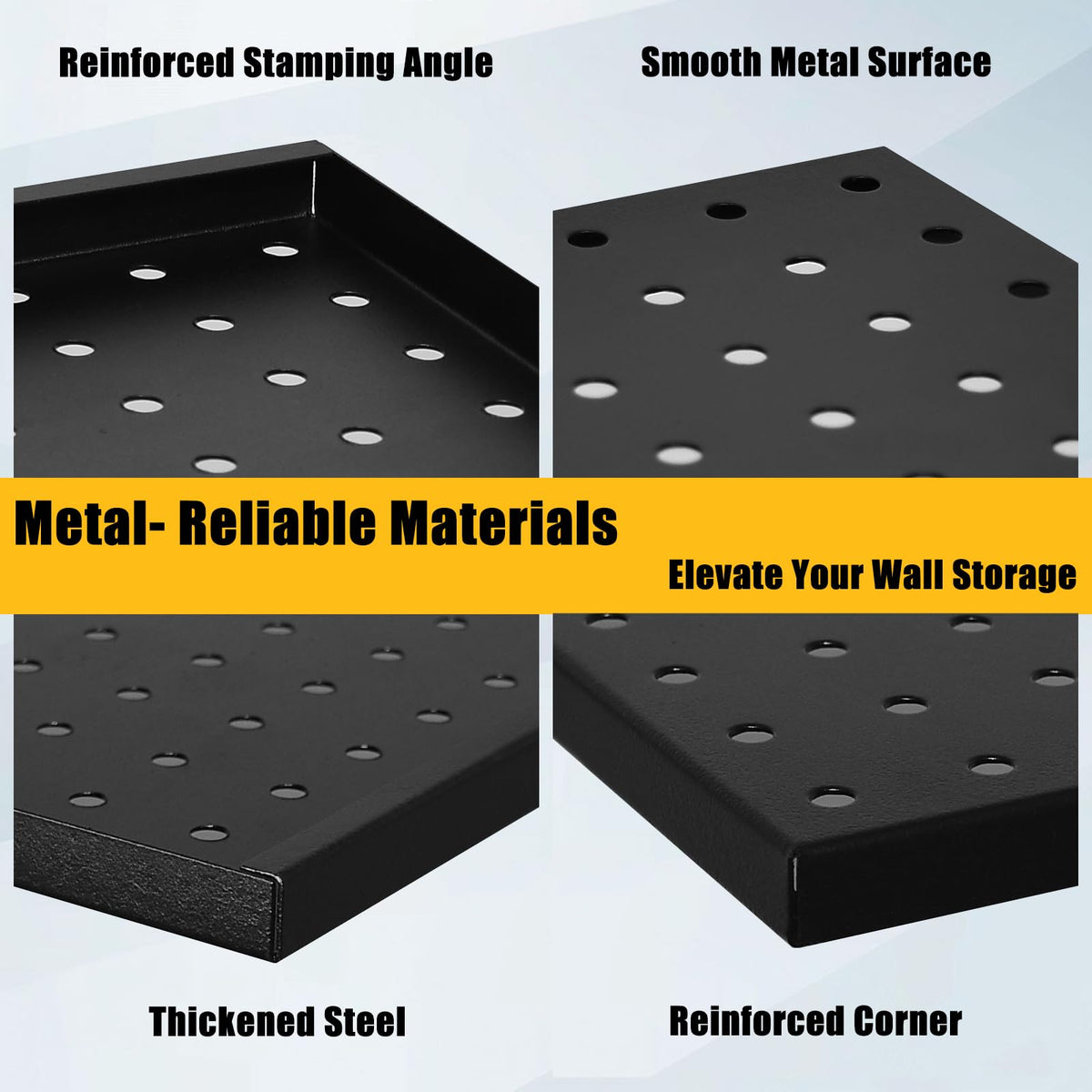 PBHEPJ 8 Pcs Metal Pegboard Panels, Heavy Duty Peg Boards for Garage and Garden Tool Storage, Includes Drywall Anchors and Screws Kits, Black (8 pcs 16in x 12in)