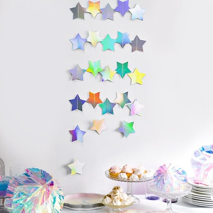 Iridescent Glitter Little Star Paper Garland Banner Décor 40 Feet Twinkle Little Star Hanging Bunting Banner Backdrop for Wedding Baby Shower Birthday Graduation Disco Party Decorations