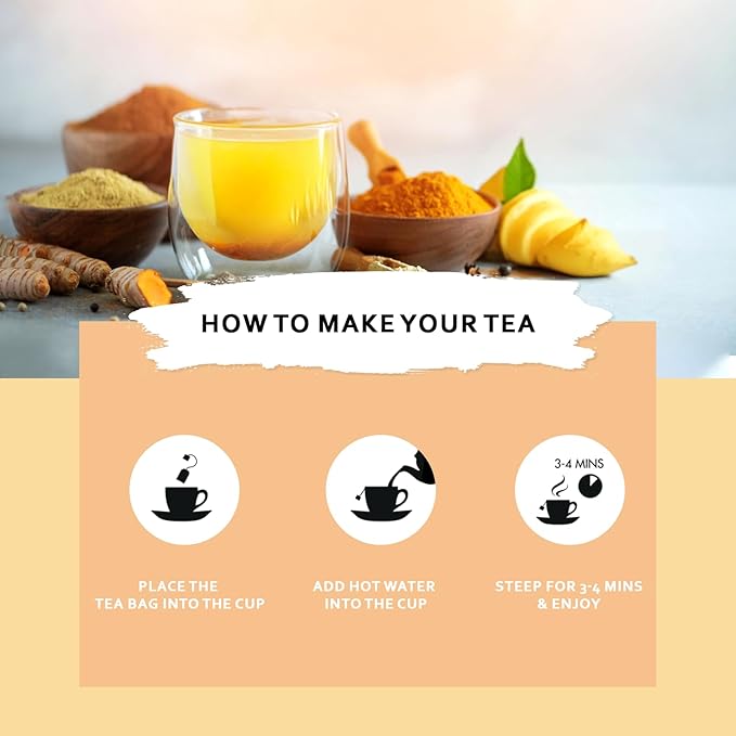 Olinda Turmeric Herbal Tea Ginger Ginseng Tea Organic Tea Bags Caffeine Free Antioxidant Rich Tea Bags 100% Pure Herbs Brew Hot 28 Tea Bags Pack of 1